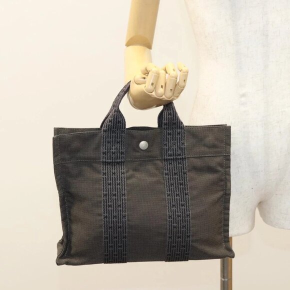 HERMES Her Line PM Tote Bag Canvas Gray Auth - Picture 1 of 16